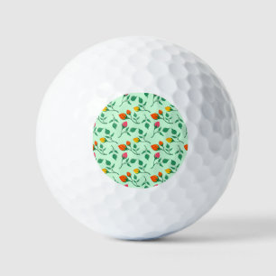 Floral pattern with coloured rose flowers  golf balls
