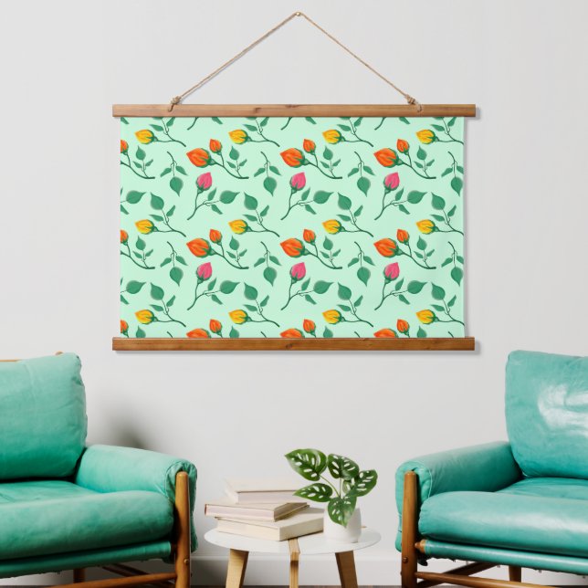 Floral pattern with coloured rose flowers  hanging tapestry (Living Room)