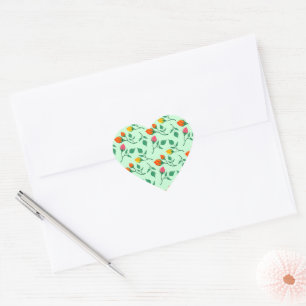 Floral pattern with coloured rose flowers heart sticker