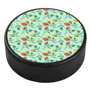 Floral pattern with coloured rose flowers hockey puck