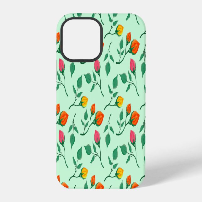 Floral pattern with coloured rose flowers  iPhone case (Back)
