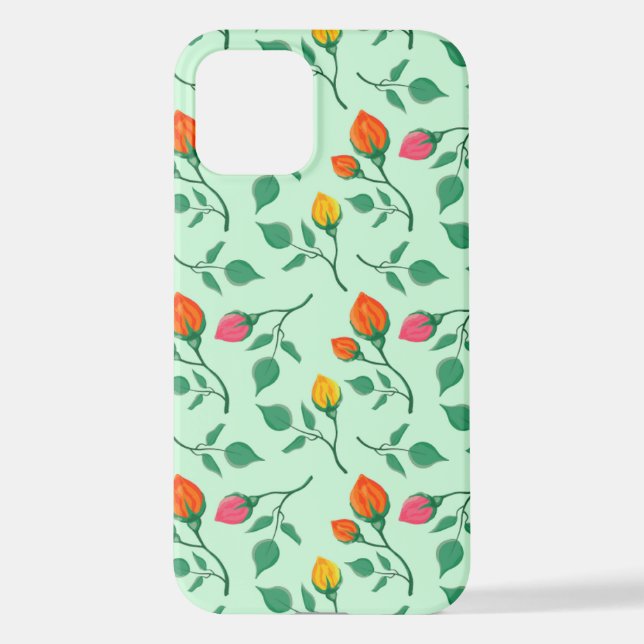 Floral pattern with coloured rose flowers  iPhone case (Back)