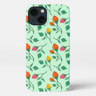 Floral pattern with coloured rose flowers iPhone 13 case