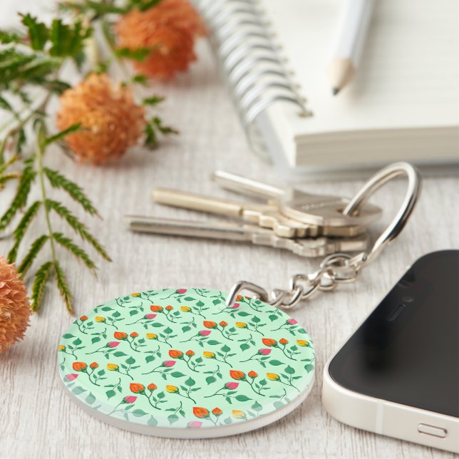Floral pattern with coloured rose flowers  key ring (Front Right)