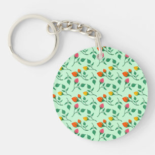 Floral pattern with coloured rose flowers key ring