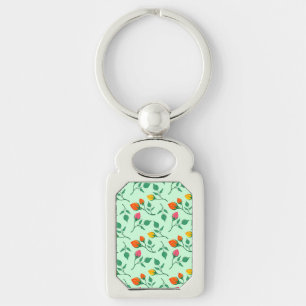 Floral pattern with coloured rose flowers key ring