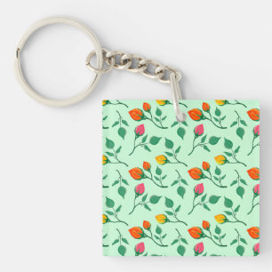 Floral pattern with coloured rose flowers key ring
