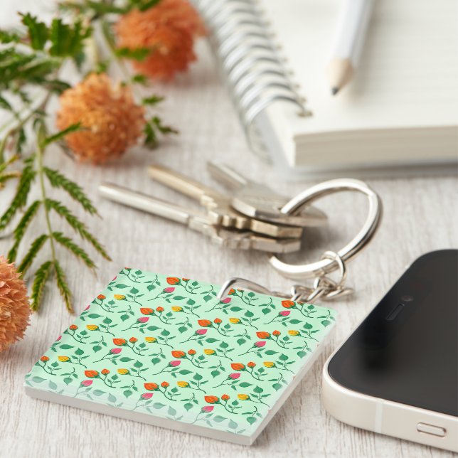 Floral pattern with coloured rose flowers  key ring (Front Right)
