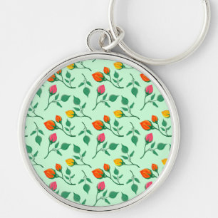 Floral pattern with coloured rose flowers key ring