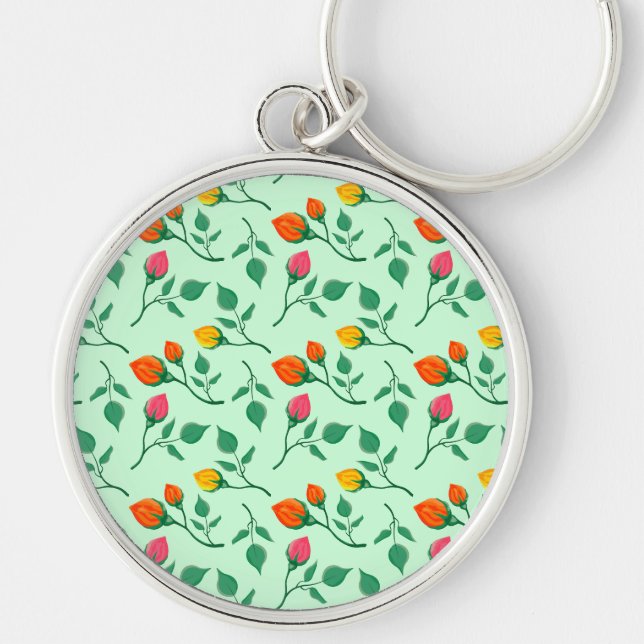 Floral pattern with coloured rose flowers  key ring (Front)