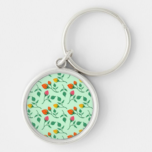 Floral pattern with coloured rose flowers  key ring (Front)