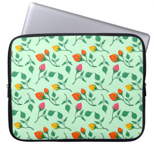 Floral pattern with coloured rose flowers  laptop sleeve