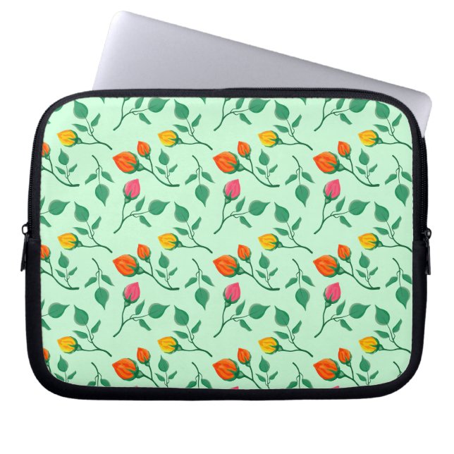 Floral pattern with coloured rose flowers  laptop sleeve (Front)