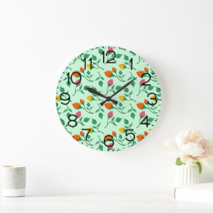 Floral pattern with coloured rose flowers large clock