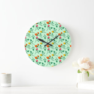 Floral pattern with coloured rose flowers large clock