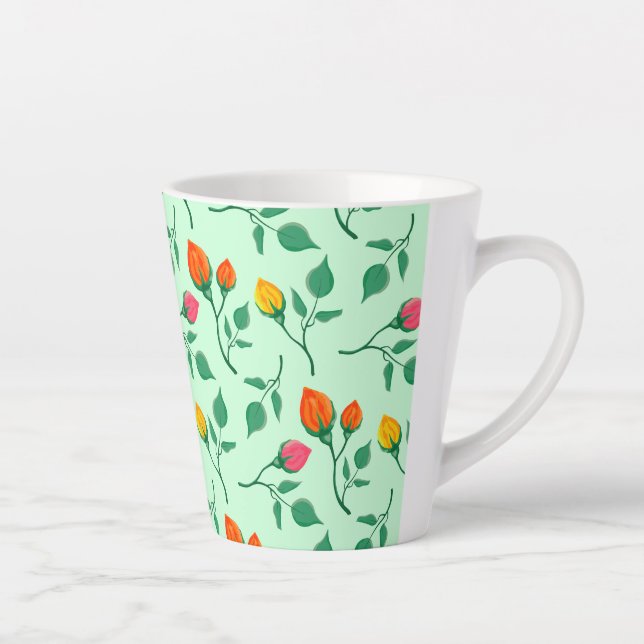 Floral pattern with coloured rose flowers  latte mug (Right)