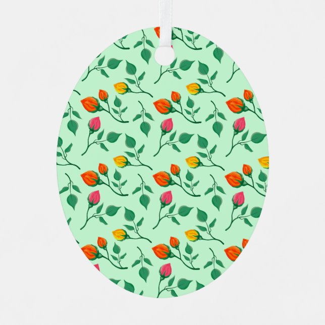 Floral pattern with coloured rose flowers  metal tree decoration (Front)