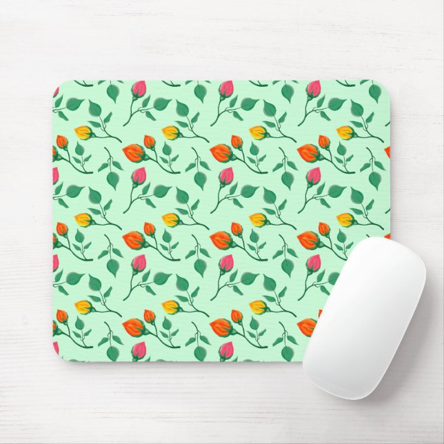 Floral pattern with coloured rose flowers  mouse mat (With Mouse)