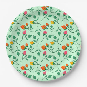 Floral pattern with coloured rose flowers paper plate
