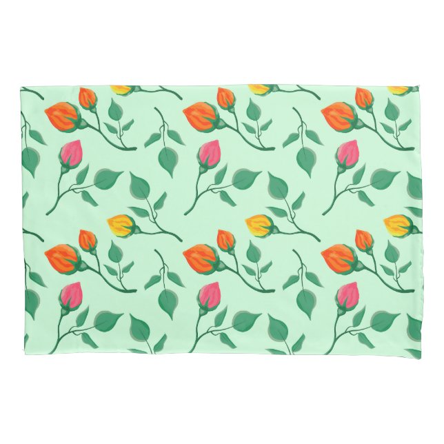 Floral pattern with coloured rose flowers  pillowcase (Front-Left)