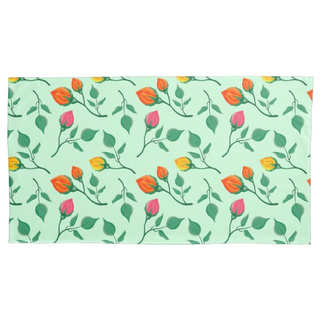 Floral pattern with coloured rose flowers  pillowcase (Front)