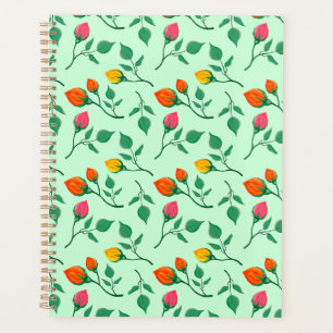 Floral pattern with coloured rose flowers planner