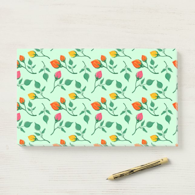 Floral pattern with coloured rose flowers  post-it notes (On Desk)