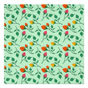 Floral pattern with coloured rose flowers  poster