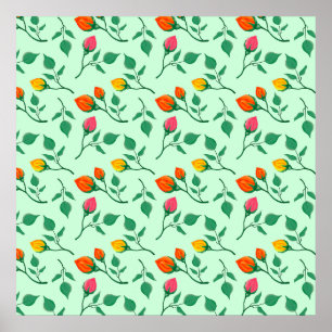 Floral pattern with coloured rose flowers poster