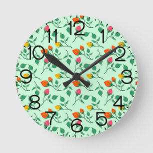 Floral pattern with coloured rose flowers  round clock