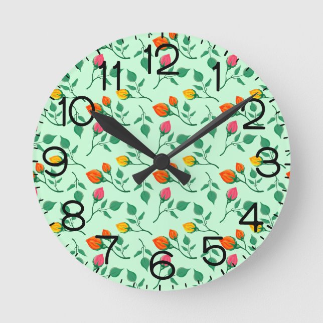 Floral pattern with coloured rose flowers  round clock (Front)