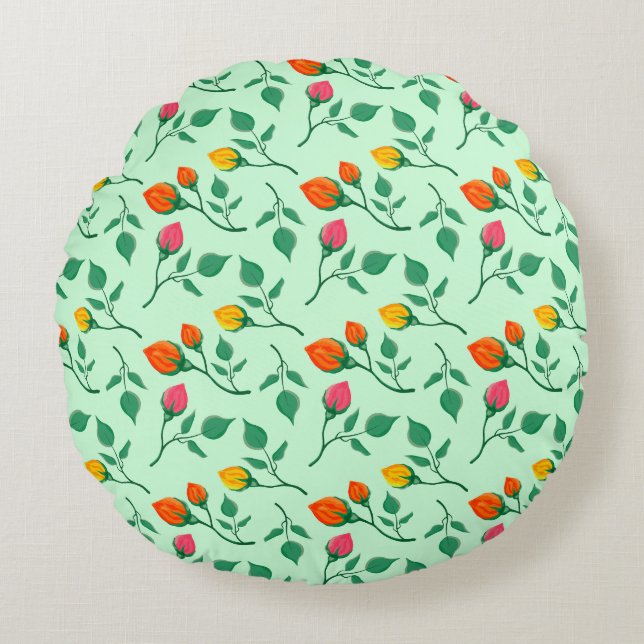 Floral pattern with coloured rose flowers  round cushion (Front)