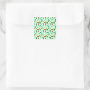 Floral pattern with coloured rose flowers  square sticker