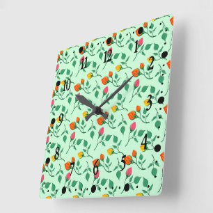 Floral pattern with coloured rose flowers square wall clock