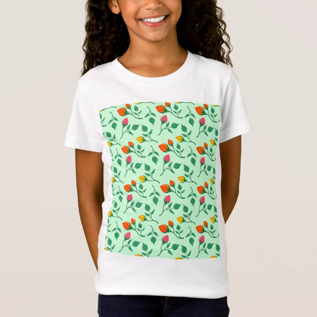 Floral pattern with coloured rose flowers  T-Shirt (Front)