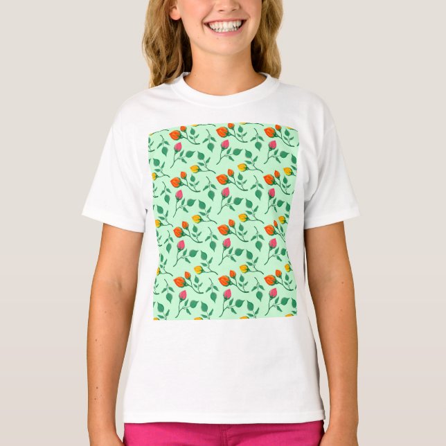 Floral pattern with coloured rose flowers T-Shirt (Front)
