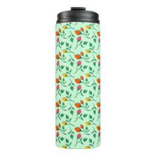 Floral pattern with coloured rose flowers thermal tumbler