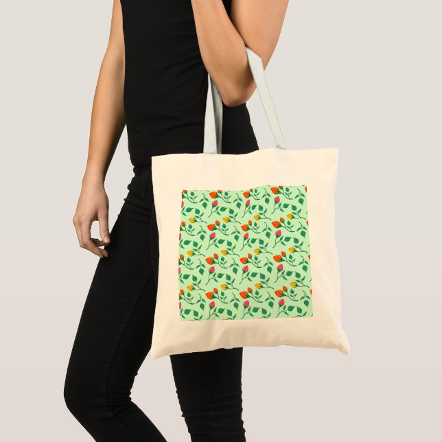 Floral pattern with coloured rose flowers  tote bag (Front (Product))
