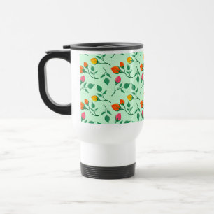 Floral pattern with coloured rose flowers travel mug