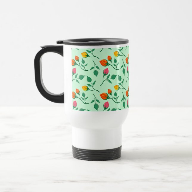 Floral pattern with coloured rose flowers travel mug (Left)