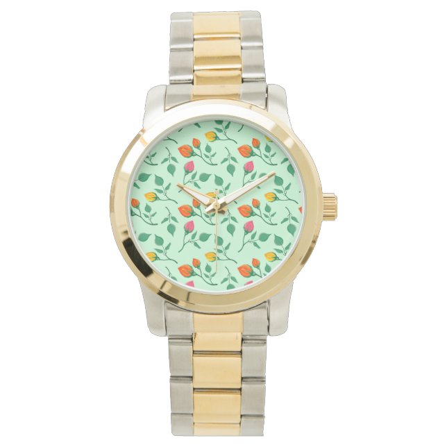 Floral pattern with coloured rose flowers  watch (Front)