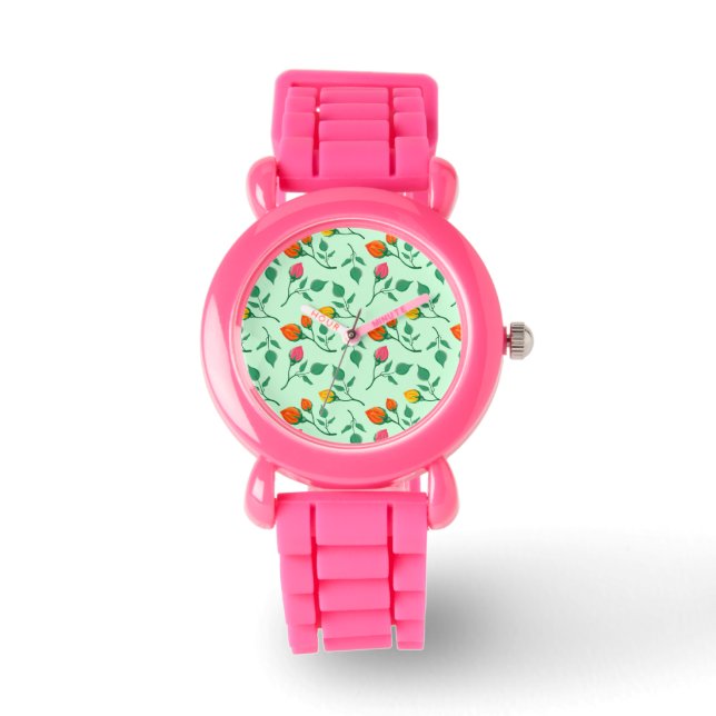 Floral pattern with coloured rose flowers  watch (Front)