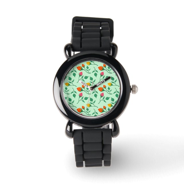 Floral pattern with coloured rose flowers  watch (Front)