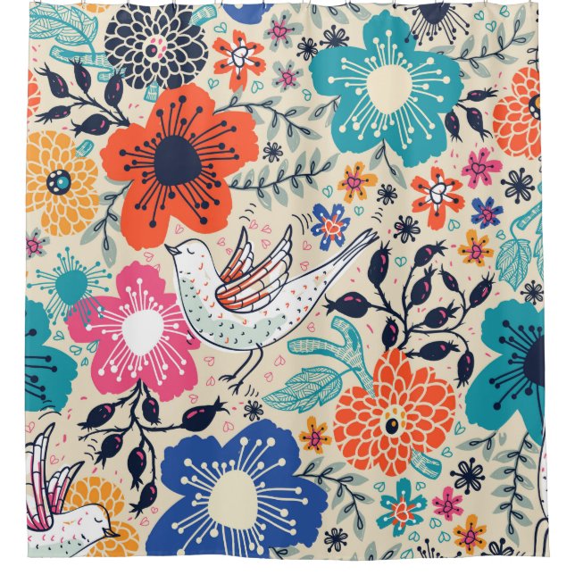  floral pattern with colourful blooming flowers an shower curtain (Front)