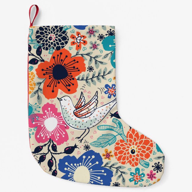  floral pattern with colourful blooming flowers an small christmas stocking (Front)