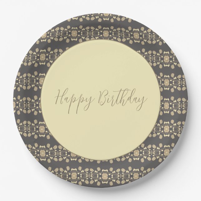 Floral Pattern With Cream And taupe Paper Plate (Front)