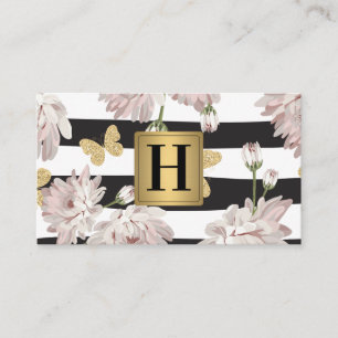 Floral pattern with glittering butter flies insec business card
