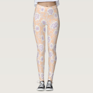 Floral Pattern with Peach and Lavender Colors Leggings
