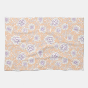 Floral Pattern with Peach and Lavender Colors Tea Towel