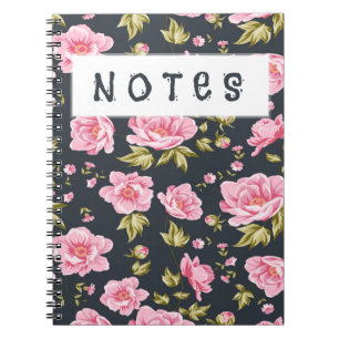 Floral Pattern With Pink Flowers And Green Leaves Notebook